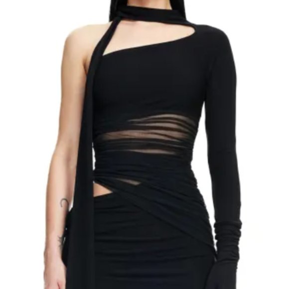 NWT H&M MUGLER Knot-detail One-shoulder Dress Black - Picture 1 of 3